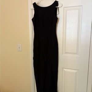 Jessica McClintock Black Maxi Dress leg slit formal zip up fitted size 6
